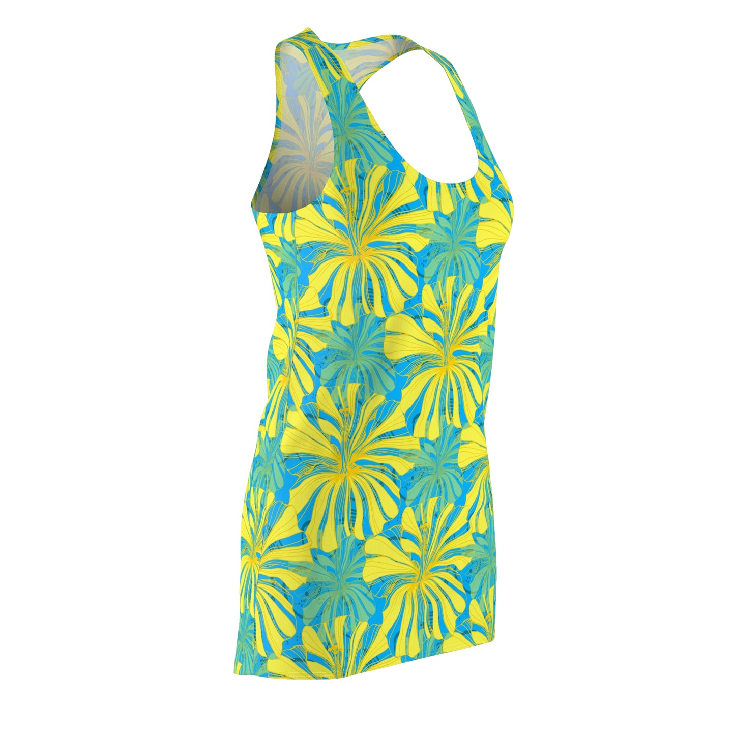 Women's Cut & Sew Racerback Dress- Floral Tropical Yellow And Blue