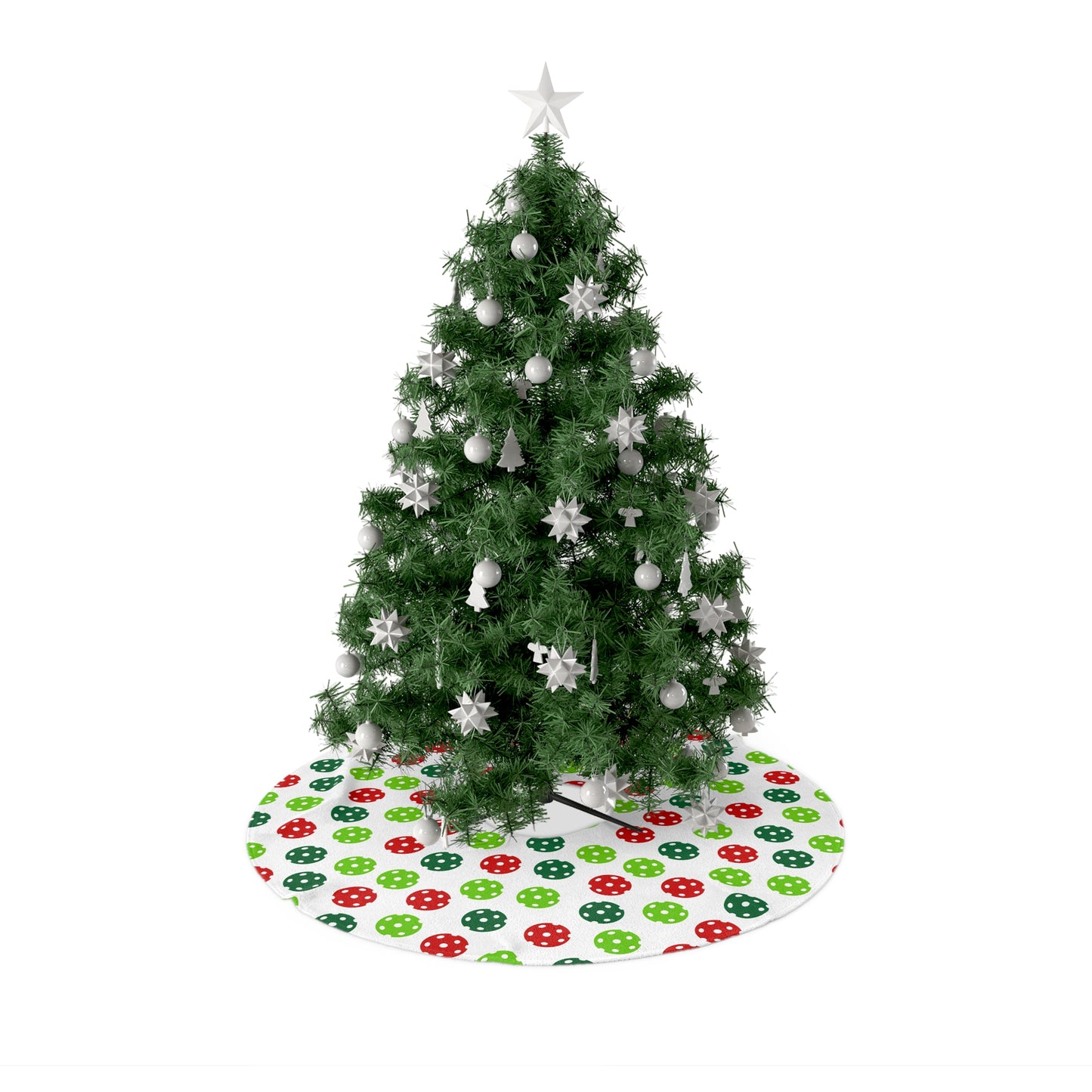 Christmas Tree Skirt - Red And Green Pickleballs Design