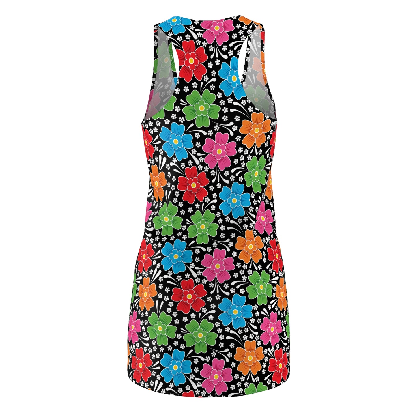 Women's Cut & Sew Racerback Dress- Floral Multicolored -Black Polka Dot