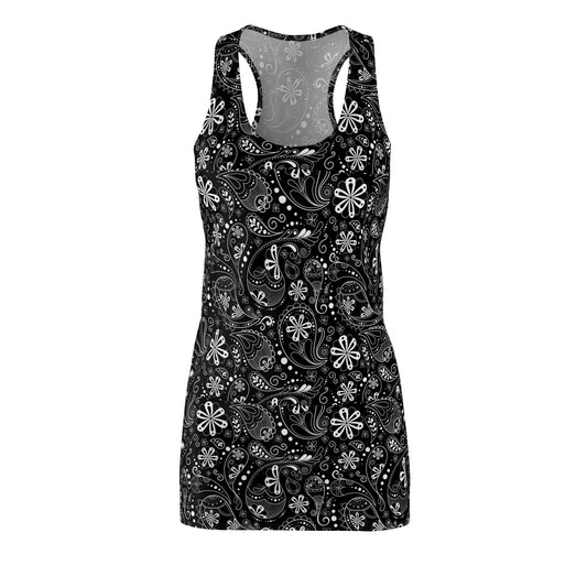 Women's Cut & Sew Racerback Dress - Black With With Floral Daisies