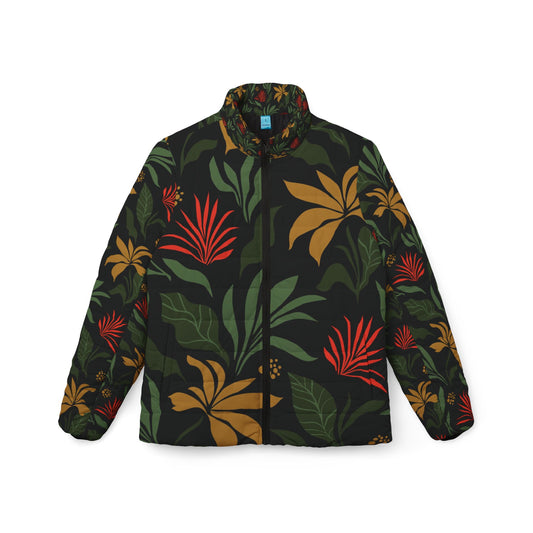 Black Tropical Puffer Jacket for Women - Elegant Design