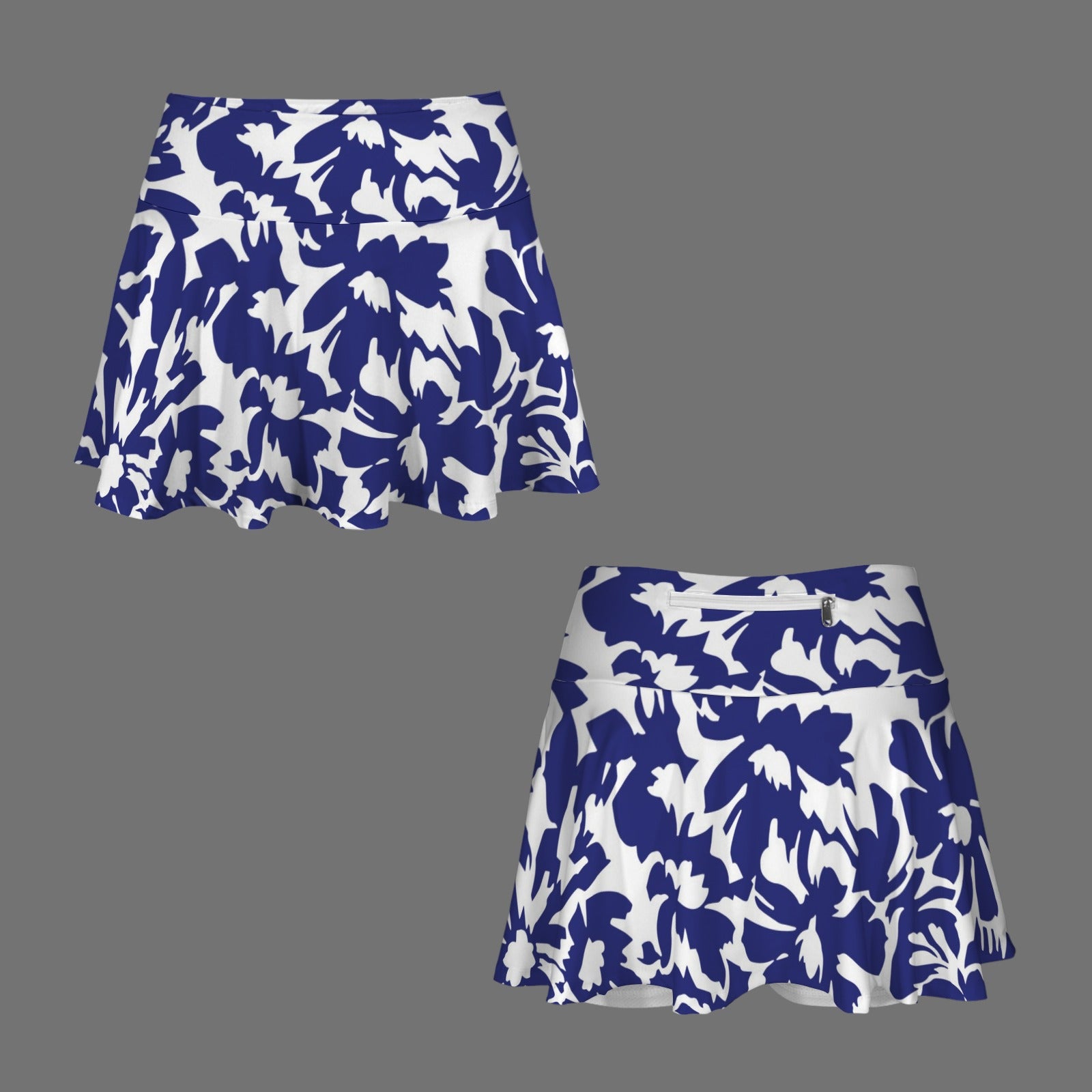 Women's Abstract Navy White Floral Athletic Skirt