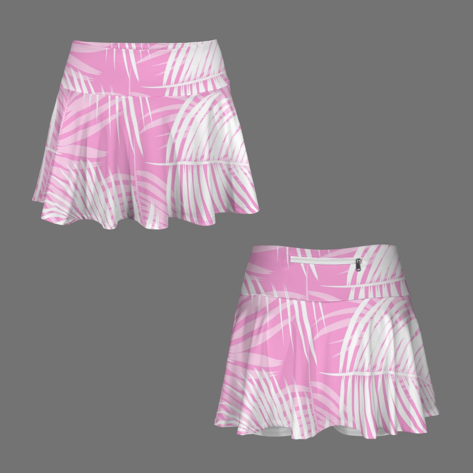 Women Pink Tropical Leaf Athletic Skirt